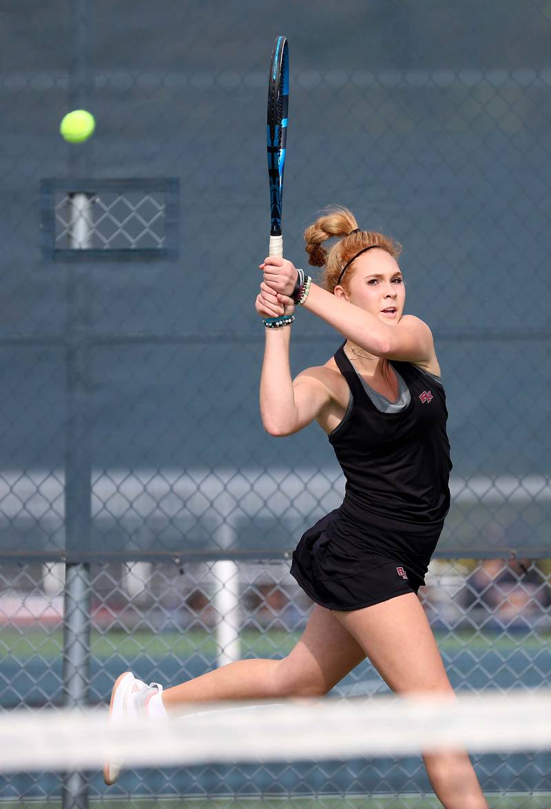 Plainfield NorthÕs Jessica Kovalcik in the 2A Singles match at the IHSA State Tennis Finals Saturday October 21, 2023 in Buffalo Grove.