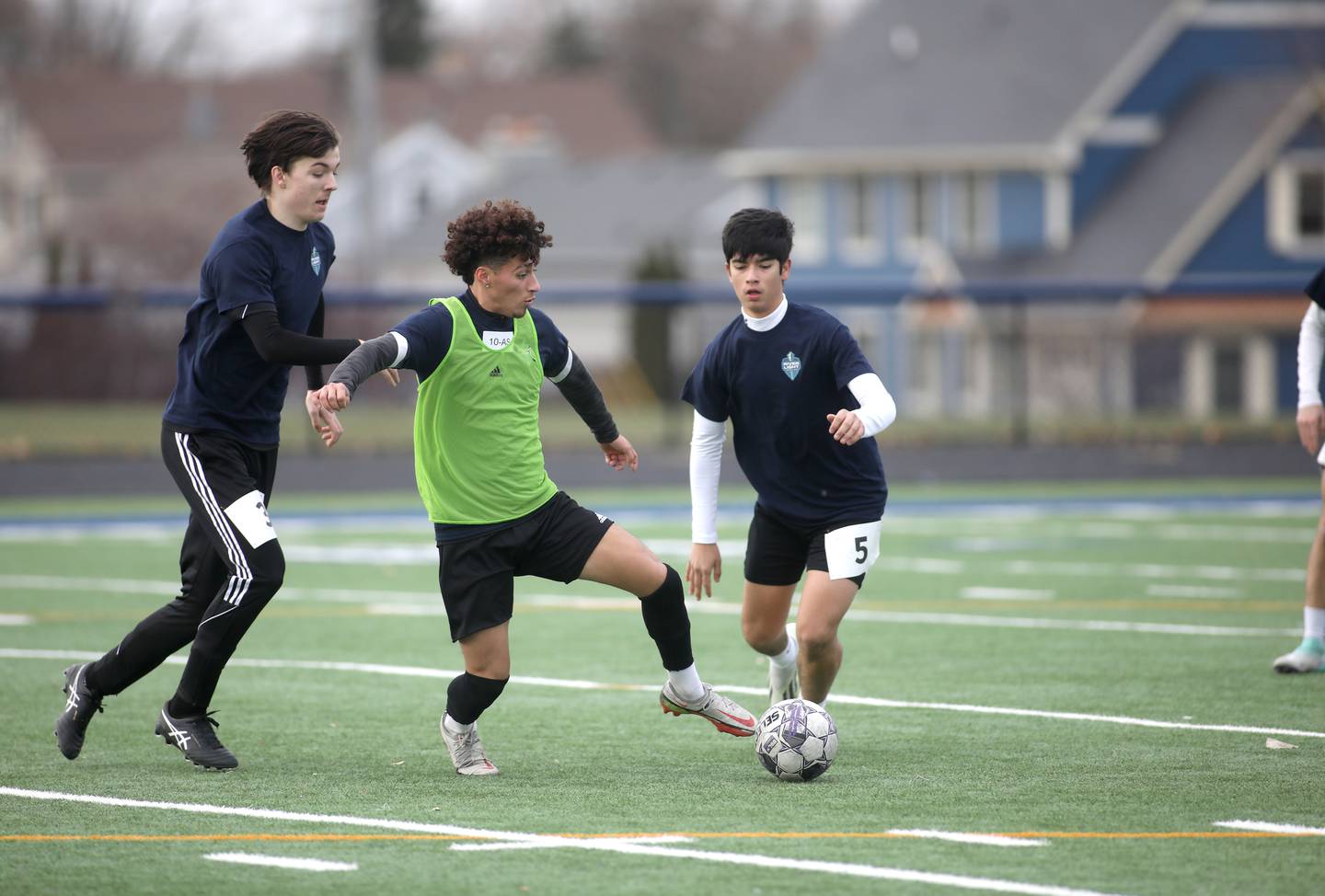 Fernando Aldo (center) participates in a try-out for the River Light FC at Thompson Middle School in St. Charles on Monday, Nov. 20, 2023.