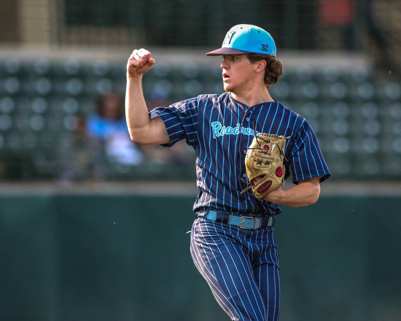 Nazareth's Finn O'Meara (32) reacts after thrown a pitch during Class 3A Crestwood Supersectional game between Lindblom at Nazareth.  June 5, 2023.