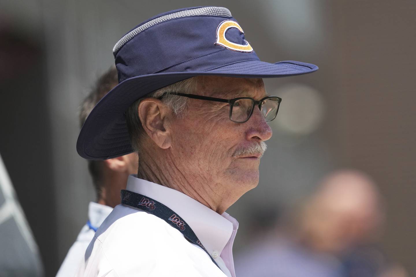 Chicago Bears owner George McCaskey watches players during NFL football practice at Halas Hall in Lake Forest, Ill., Thursday, June 5, 2025. (AP Photo/Nam Y. Huh)