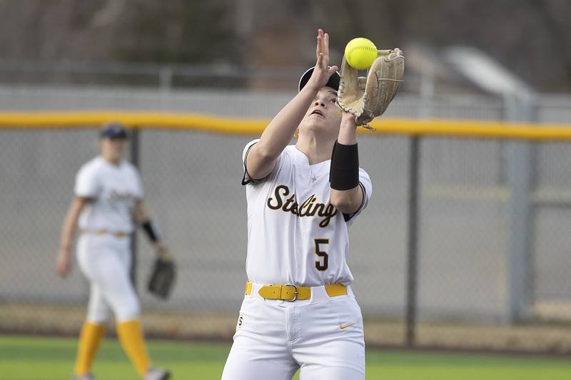 Sterling’s Mya Lira hauls in a pop-up against Newman Tuesday, March 18, 2025.