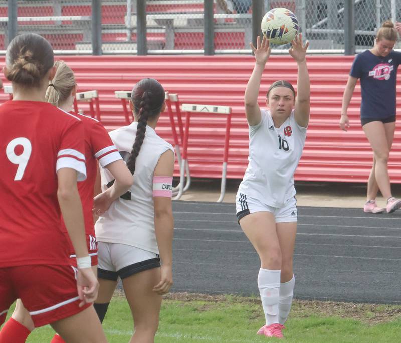 L-P's Kendal Bassett throws the ball in against Ottawa on Monday, April 13, 2026 on King Field at Ottawa High School.
