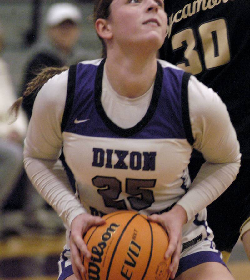 Dixon's Presley Lappin goes to the basket. The Dixon Duchesses beat the Sycamore Spartans 55-47 in a non-conference game played at Lancaster Gym in Dixon on Saturday, December 20th, 2025.