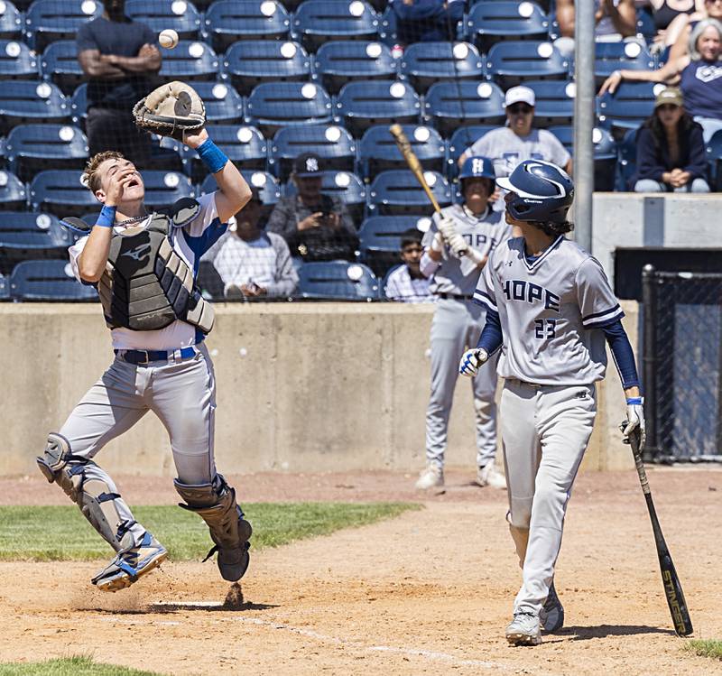 Newman’s Jaesen Johnson fields a bunt pop up against Chicago Hope Monday, May 29, 2023.