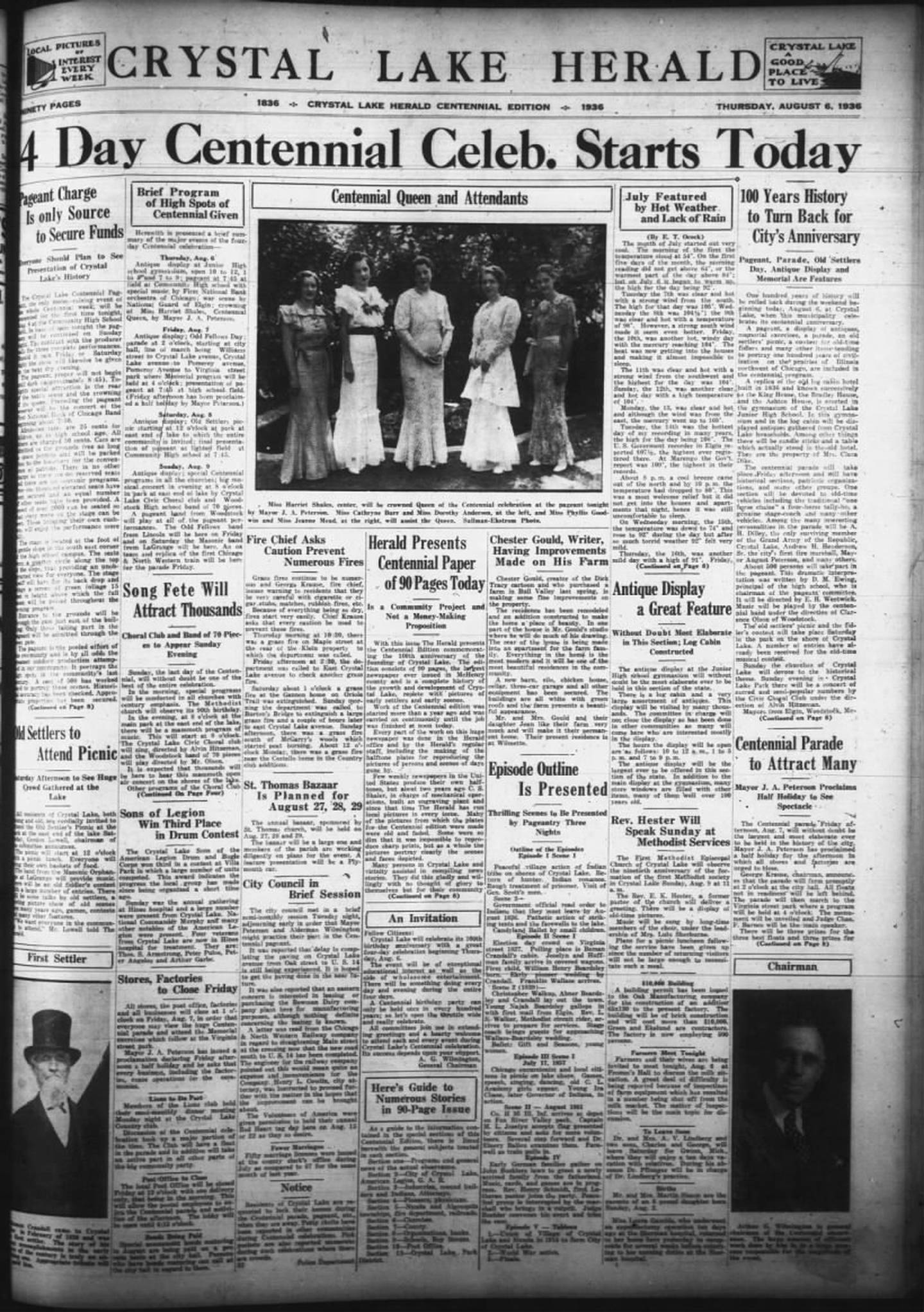 The front page of the Crystal Lake Herald celebrating 100 years of the city on Aug. 6, 1936.