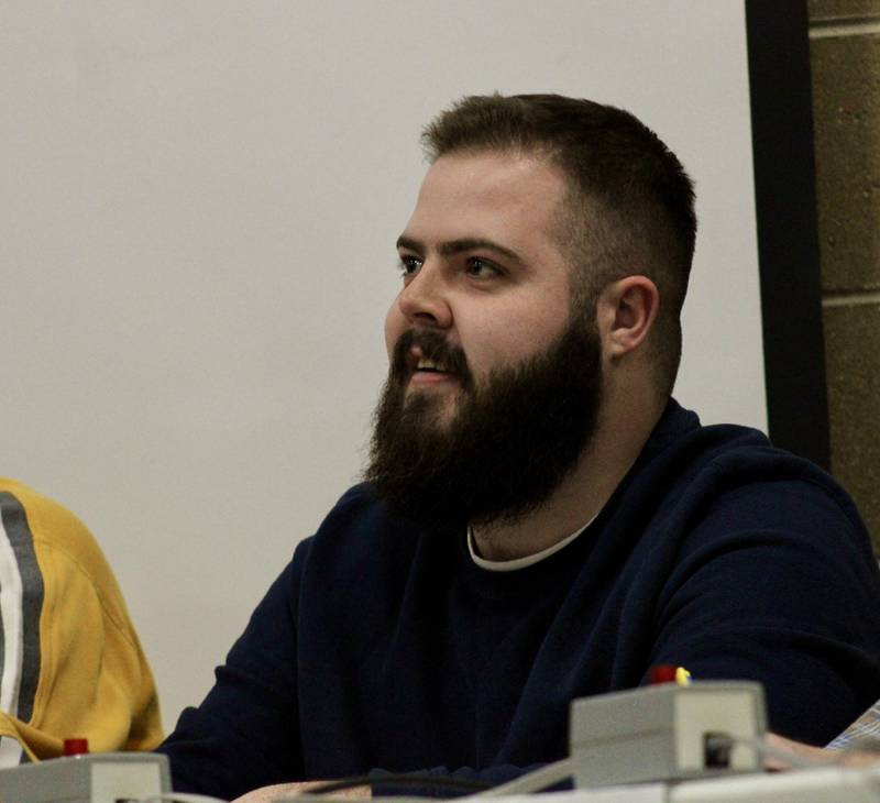 Colin Vaughan smiles as his answer is deemed correct during the Stupor Bowl trivia contest held Saturday, Feb. 11, 2023, at Reagan Middle School in Dixon.