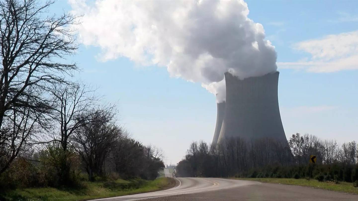 Pictured is the Byron Nuclear Generating Station in Byron Illinois, Ogle County. The reactor buildings were constructed by Commonwealth Edison and house two Westinghouse Four-Loop pressurized water reactors, Unit 1 and Unit 2, which began operation in September 1985 and August 1987 respectively. The plant provides electricity to northern Illinois and the city of Chicago. In 2005, it generated on average about 2,450 MWe, enough power to supply about 2 million average American homes. The station employs over 600 people, mostly from Ogle and Winnebago counties, and features two prominent 495-foot (151 m) cooling towers.