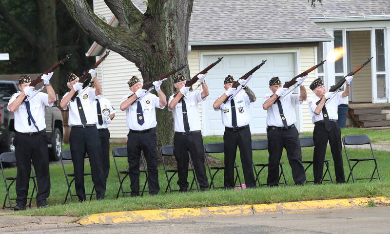 Princeton American Legion Post #125 veterans give a gun salute during a Civil War Monument Ceremony on Friday, Sept. 22, 2023 outside the Sash Stalter Matson Building in Princeton.