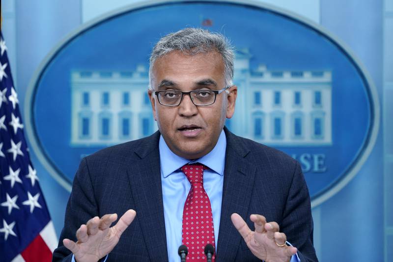 FILE - White House COVID-19 Response Coordinator Dr. Ashish Jha speaks during the daily briefing at the White House in Washington, April 26, 2022. Speaking to the Associated Press, Jha said Americans' immune protection from the virus is waning and the virus is adapting to be more contagious, and that booster doses for most people will be necessary — with the potential for enhanced protection from a new generation of shots.  (AP Photo/Susan Walsh, file)