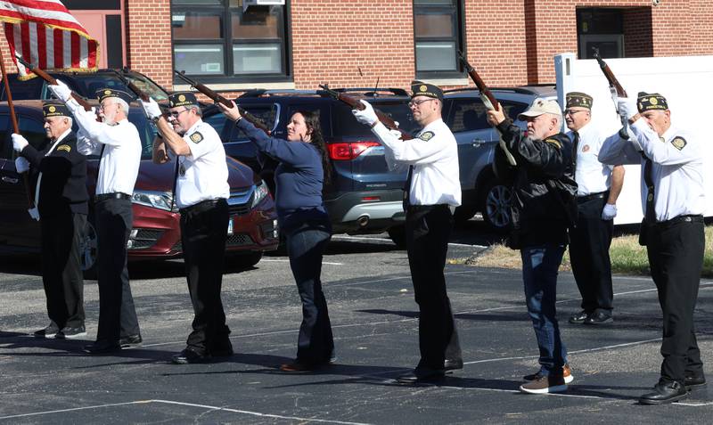 Princeton Veterans conduct a 21 gun salute during the Veterans Day program on Friday, Nov. 7, 2025 at Logan Jr. High in Princeton .