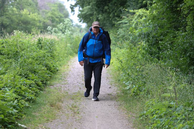 Feeding America supporter Brian Christner continues his walk across American with the 61 mile I&M Canal State Trail on Tuesday, June 13, 2023 in Joliet. Brian started his fundraising journey in Delaware on February 19th and expects to finish outside San Francisco in December.