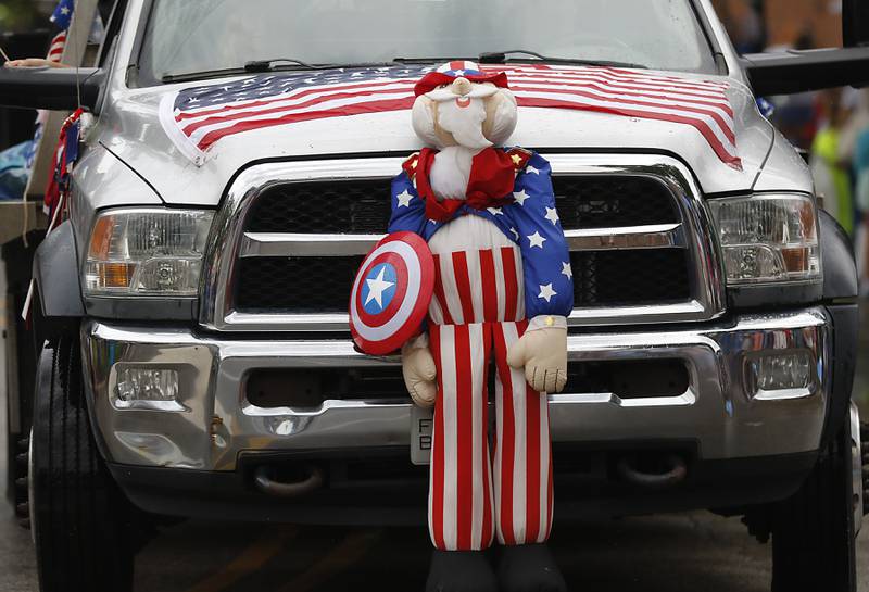 Uncle Sam  adorns the front of a pickup truck during the Lake Bluff Fourth of July parade on Friday, July 4, 2025, in Lake Bluff.