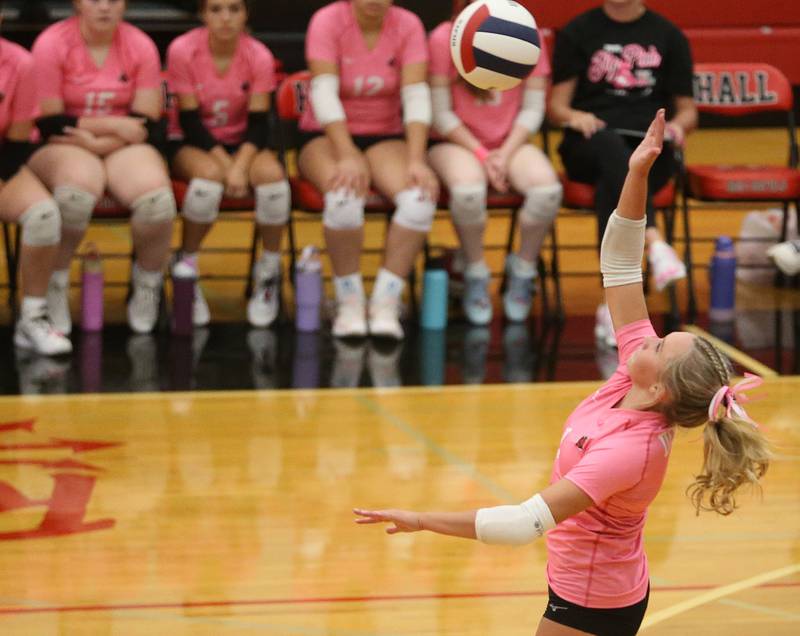 Hall's Charlie Pellegrini hits the ball back toward the Princeton side of the net on Thursday, Oct. 9, 2025 at Hall High School.