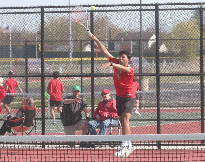 L-P's Danny Santoy serves the ball to Ottawa on Tuesday, April 22, 2025 at the L-P Athletic Complex in La Salle.