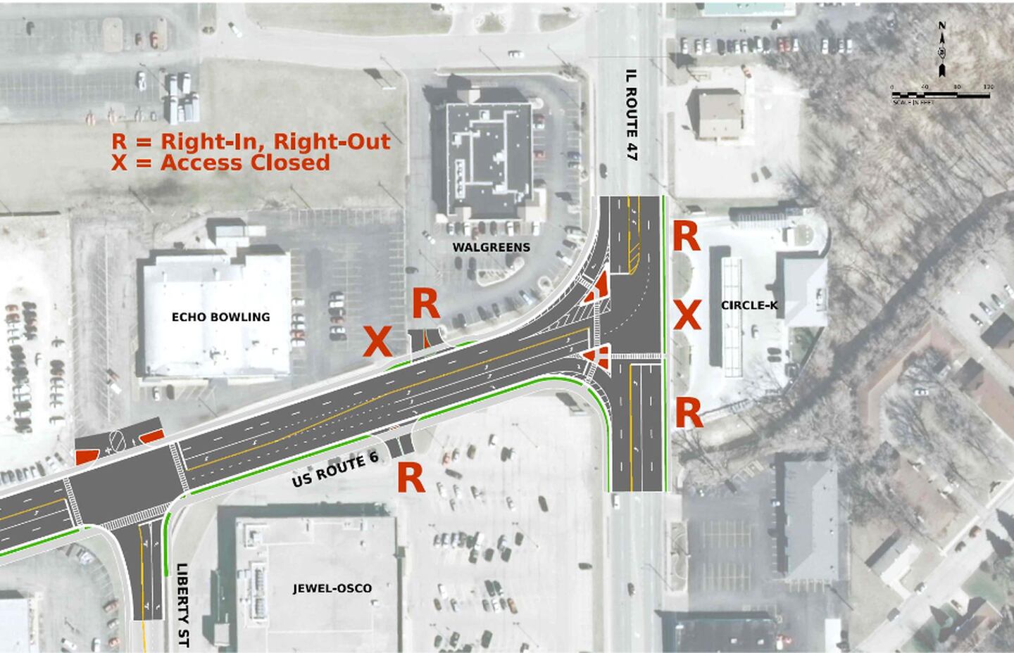 Changes at the intersection of US Route 6 and Illinois Route 47 would ease the angle of the turn at the T-intersection.