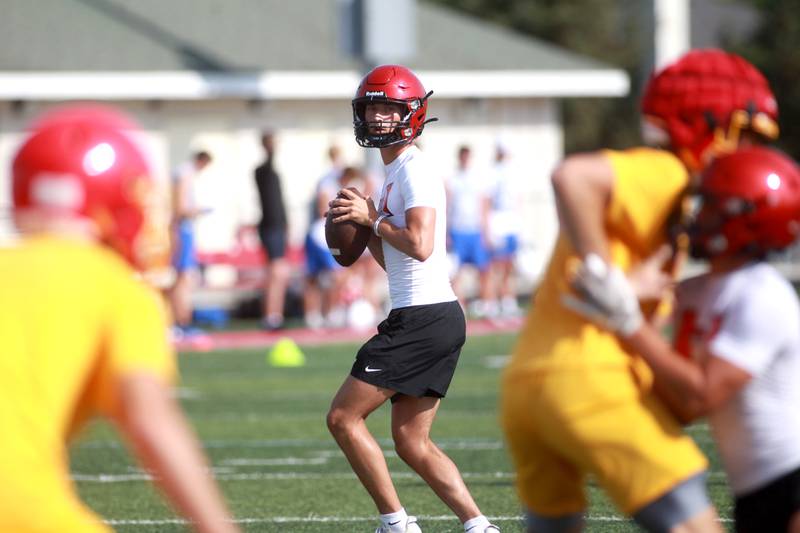 Huntley’s Carson Rowe throws the ball during a 7 on 7 tournament on Thursday, July 10, 2025 at Batavia High School.