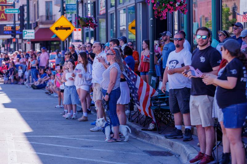 Families line the street for the Memorial Day parade on Monday, May25,2026 in St. Charles.