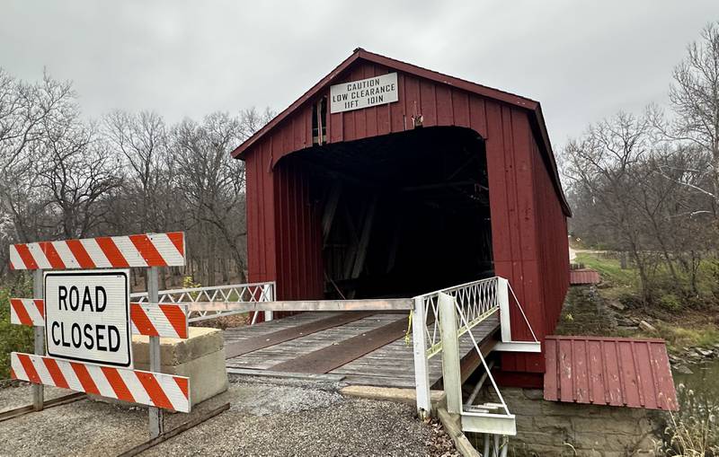 A view of the Red Covered Bridge on Monday, Nov. 18, 2024 in Princeton. On Nov. 16, 2023, a semi truck caused severe structural damage on much of the 149-foot bridge that was built in 1863.