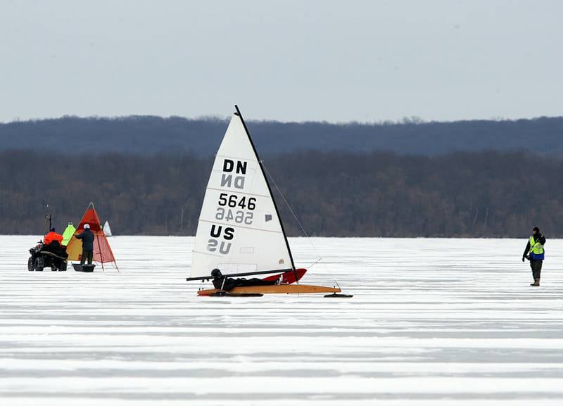 Ice boat racer Matt Meyer, races his boat on Senachwine Lake on Thursday Jan. 27, 2022 near Putnam.
