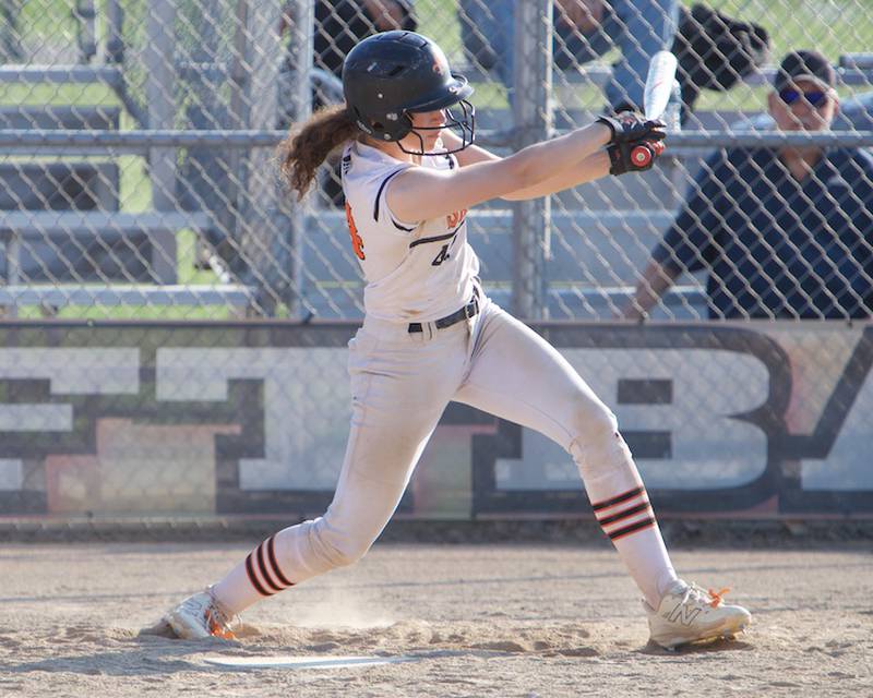 St. Charles East's Holly Smith looks for a hit against St. Charles North on Wednesday May 14,2025 in St. Charles.