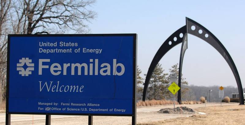 The main entrance to Fermi National Accelerator Laboratory in Batavia. The grounds have reopened to the public.