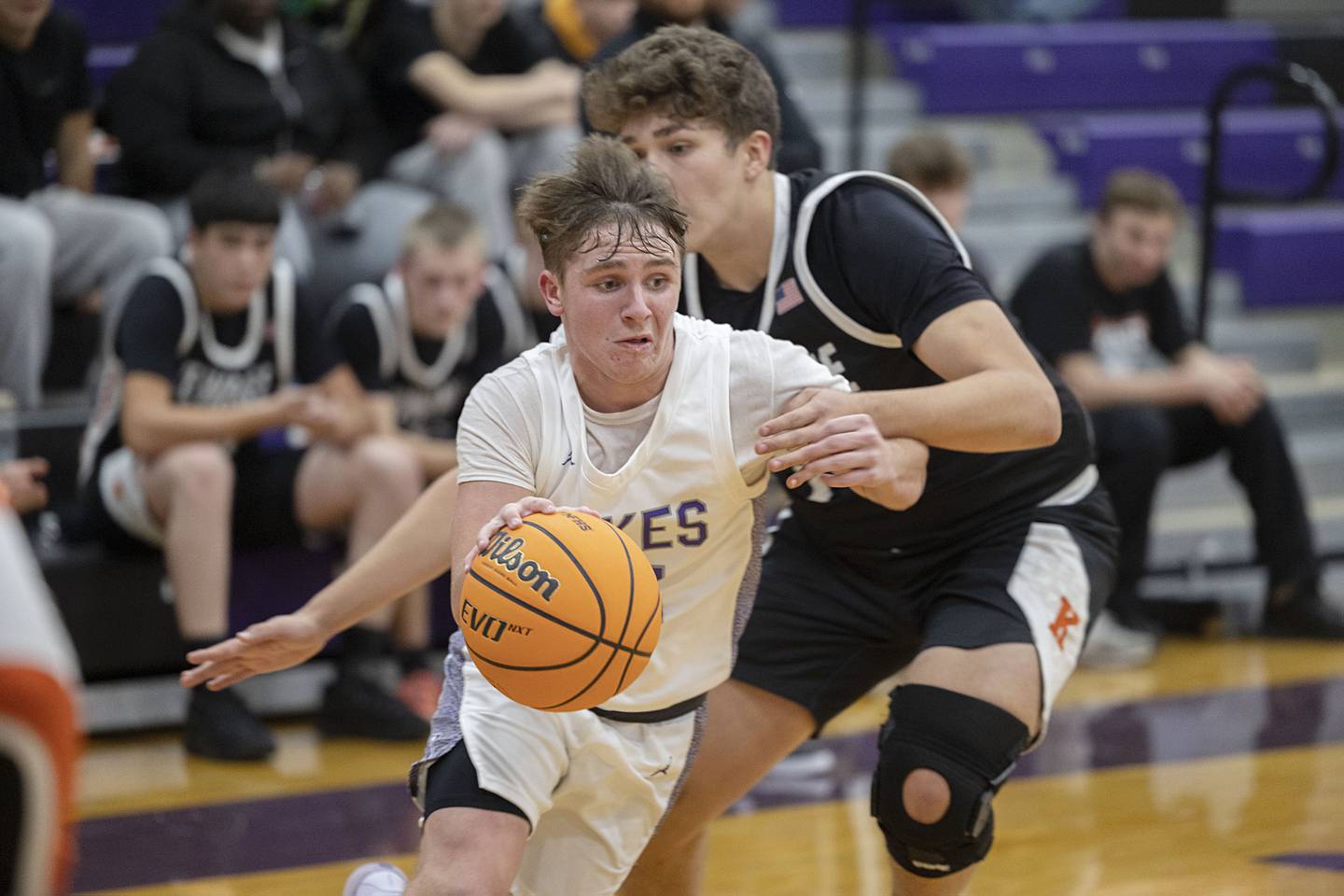 Dixon’s Jimi Gosinski drives to the hoop against Kewanee Tuesday, Dec. 2, 2025.
