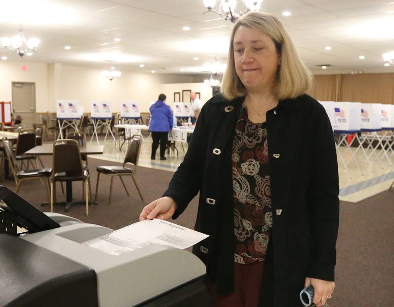 Amy Haring of Princeton, casts her ballot at the Moose Lodge on Tuesday, April 4, 2023 in Princeton.