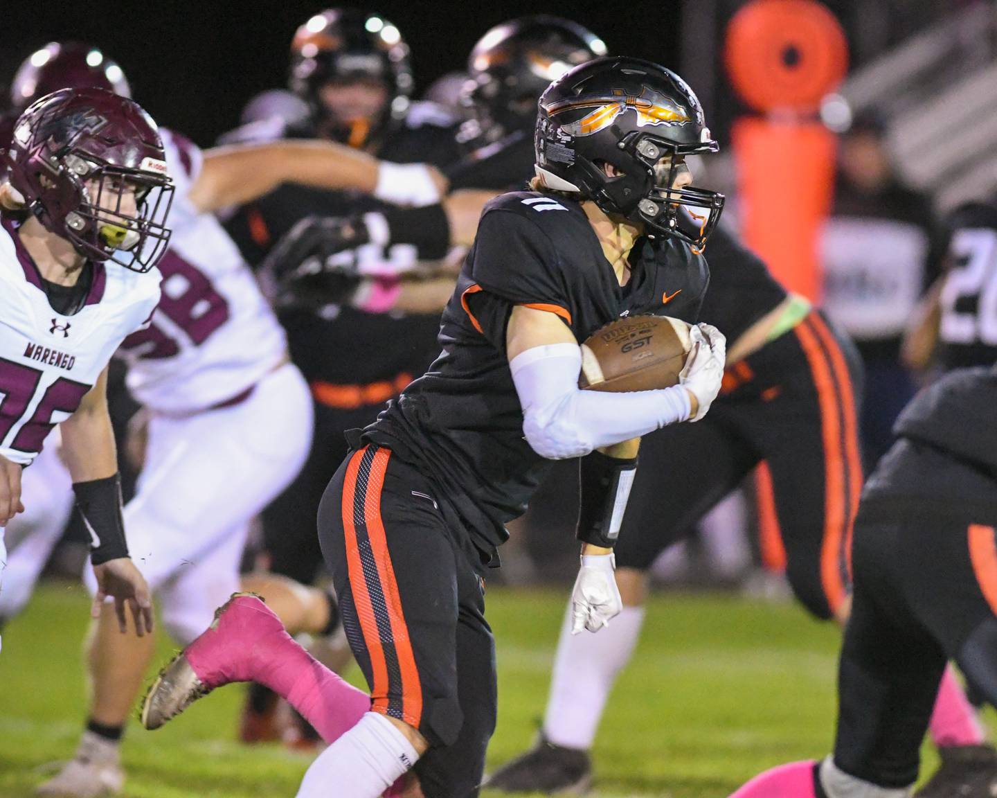 Sandwich's Nick Michalek (11) runs the ball during the game on Friday Oct. 25, 2024, while taking on Marengo High School.