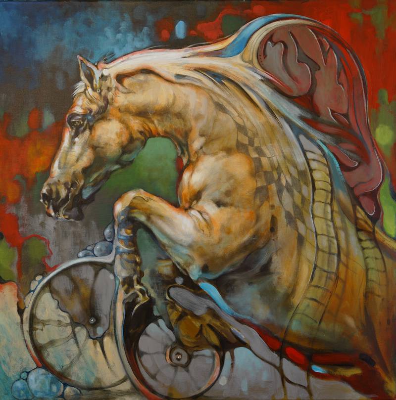 Artist Voytek's  “Trojan Horse IV”, 40” x 40” oil on canvas. 116 Gallery in St. Charles will host an opening for the Voytek exhibit on Feb. 17, which will also be a fundraiser for Cal's Angels.