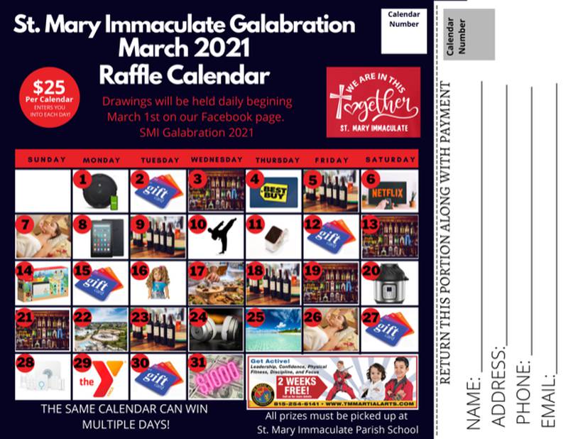 St. Mary Immaculate Parish School has reimagined its annual Galabration fundraiser for 2021. Instead of a day of auctions and dinner, the school created an entire month of giveaways.