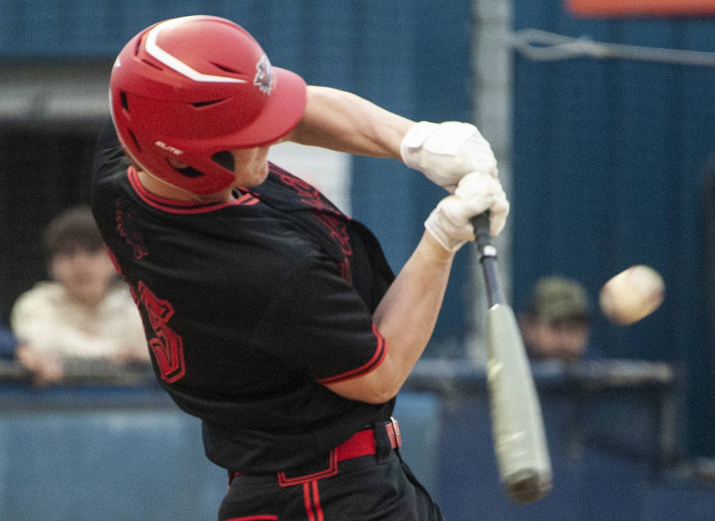 Yorkville batter Nate Harris collects a base hit against Oswego during a varsity boys baseball game on Wednesday, May 18, 2022 at Oswego High School.