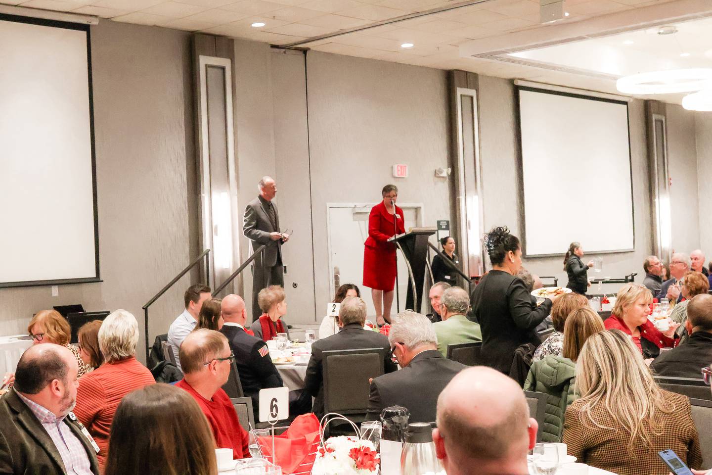 Crystal Lake Chamber President and CEO Catherine Peterson speaks during the State of the Community Luncheon in Crystal Lake Feb. 14, 2025.