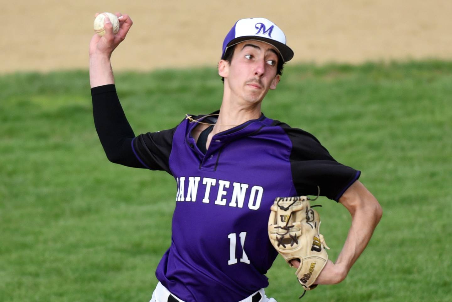 Manteno's Braden Campbell throws a pitch during a game at Wilmington Tuesday, April 21, 2026.