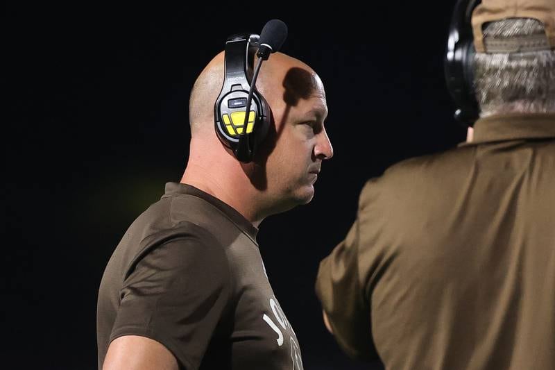 Joliet Catholic head coach Jake Jaworski during the game against Providence on Friday, Sept. 1, 2023 Joliet Memorial Stadium.