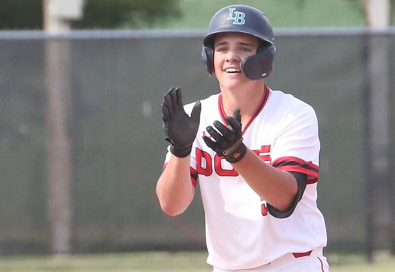 Streator's Adam Williamson reacts after hitting a double during the Class 3A Sectional semifinal game against Richwoods on Wednesday, May 31, 2023 at Metamora High School.