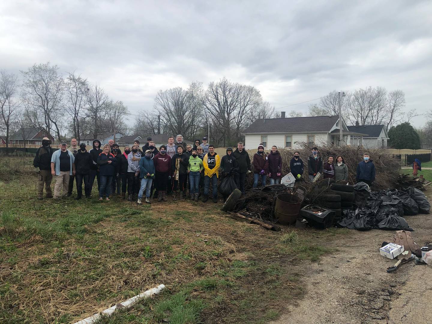 Approximately 20 cadets in the Lockport Township High School Junior ROTC program stepped to help an elderly resident in the Fairmont neighborhood with some much needed yard cleanup. Participants included: Damien Rosario, senior (project officer); Hunter Close, sophomore; Mia Mireles, junior; Taylor Piontek, junior; Maya Hernandez, sophomore (and her mother); Stephen Finlon, junior; Benjamin Schroeder, freshman; Kyle Collins, freshman; Madison Young, sophomore; Conor McClain, freshman; Nathan McCurrie, freshman; Logan Roach, freshman (and dad); Emily Slota, sophomore; Aiden Wojciak, freshman; Aiden Jilek, junior; Jack Cunningham, freshman (and his father); Retired Lt. Col. Dion Scaglione, senior aerospace science instructor; and Retired Master Sgt. Andy Kinne.