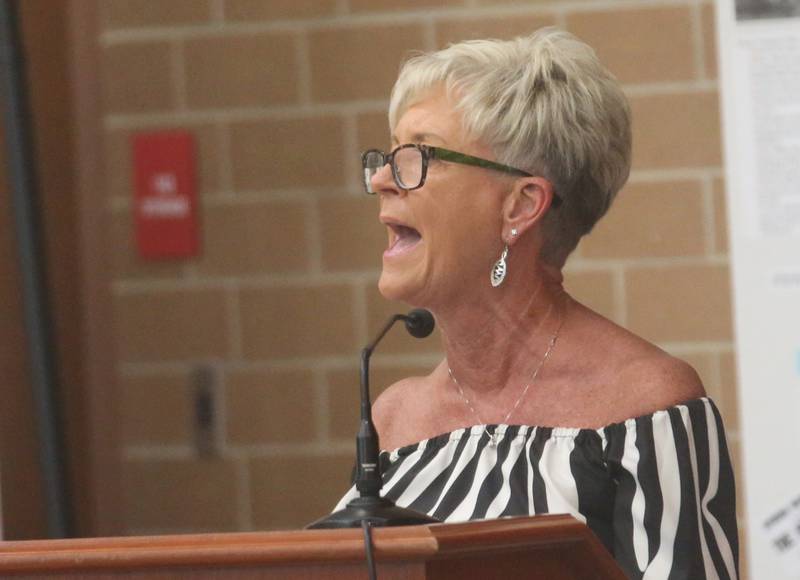 Helen Rockford Wells speaks to the Illinois Health Facilities and Services Review Board during a hearing on Thursday, June 13, 2024 at Central Intermediate School in Ottawa.