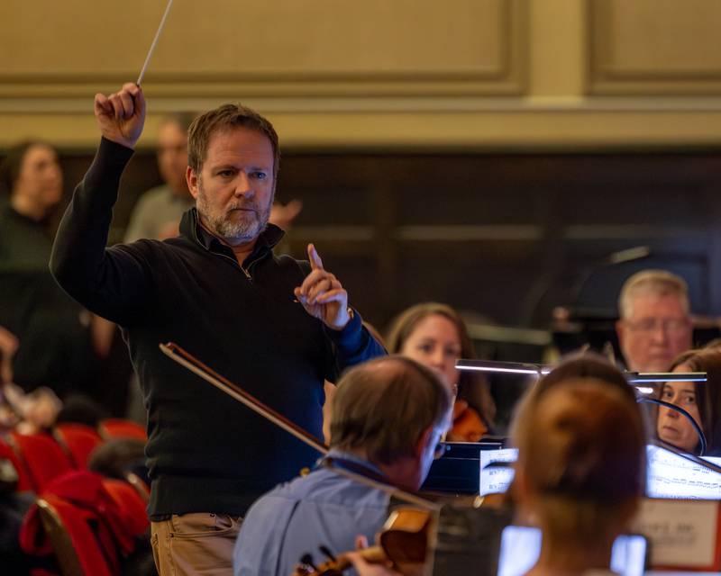 Director of the Illinois Valley Symphony Orchestra leads in the performance of the "Nutcracker" on Monday, December 8, 2025 in the Matthiessen Memorial Auditorium at LaSalle-Peru Township High School in LaSalle.
