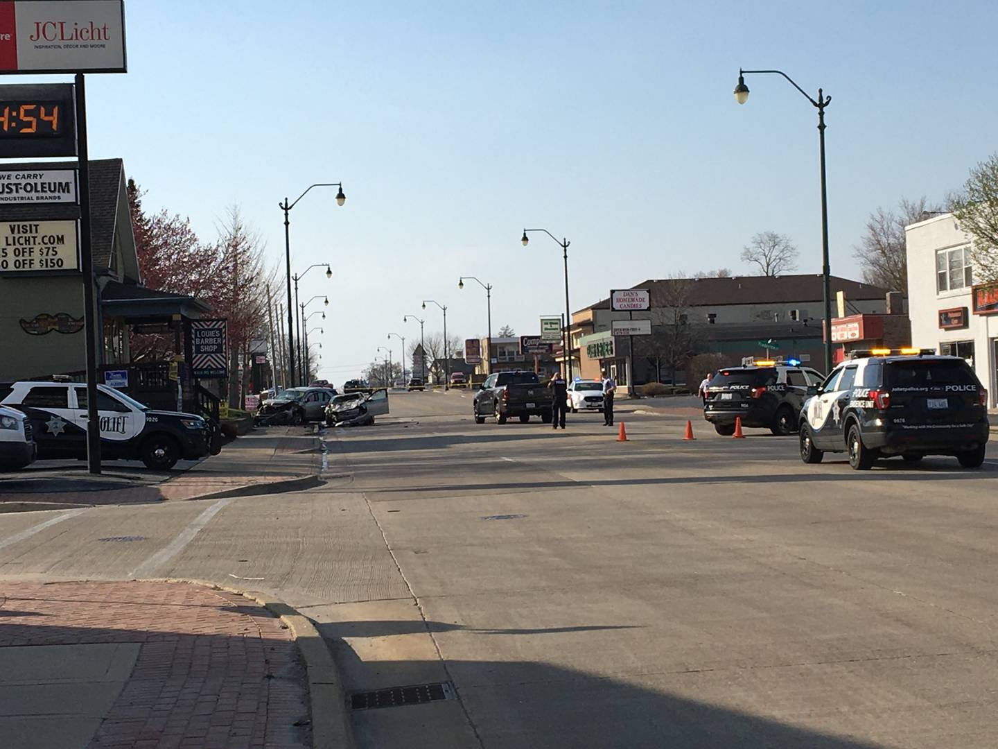 The scene of a two-vehicle crash on Sunday, April 4, 2021, on Plainfield Road in Joliet