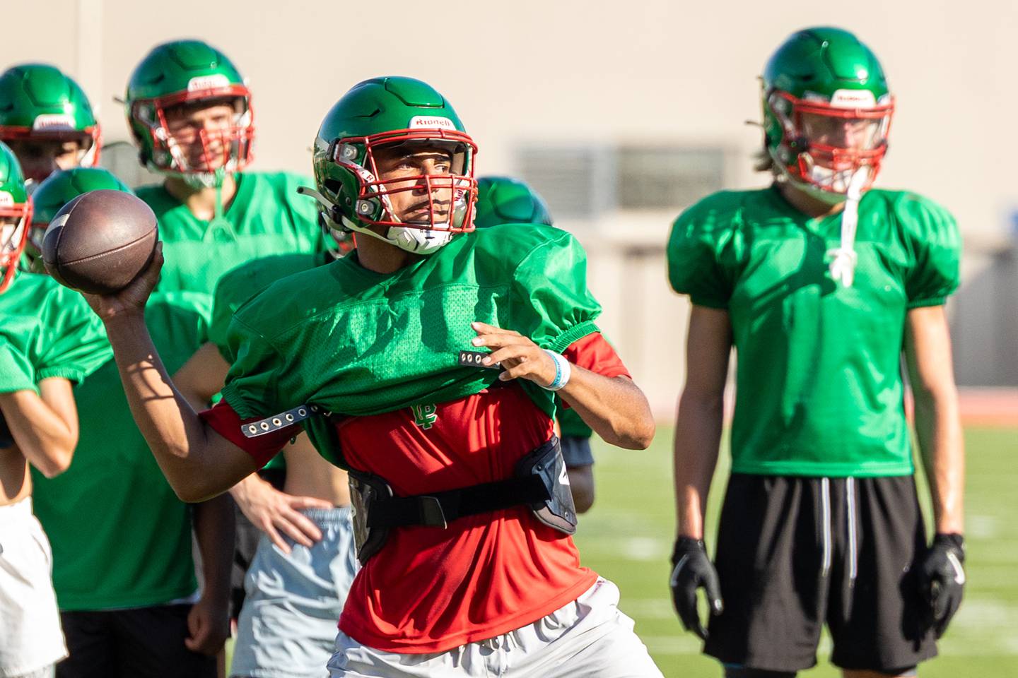Marion Persich of L-P looks to throw ball during scrimmage on Tuesday July 16, 2025 at Howard Fellows Stadium in LaSalle.