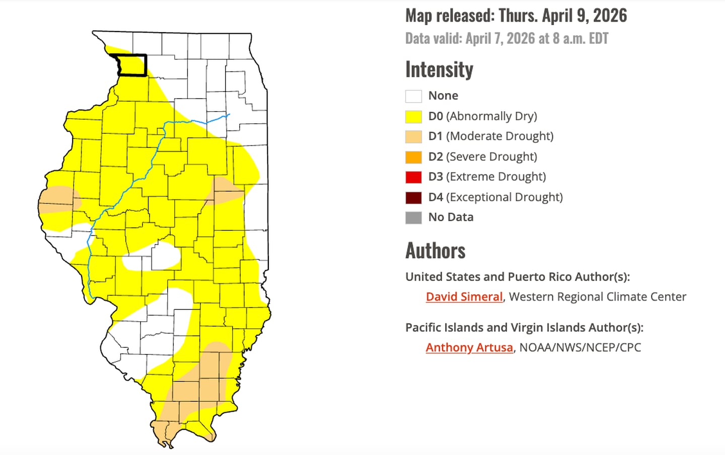 Yes, the Land of Lincoln remains dry. But this Thursday, April 9, 2026, update by the U.S. Drought Monitor shows much-improved conditions since February. Farmers welcomed March rains that alleviated drought conditions across the state.