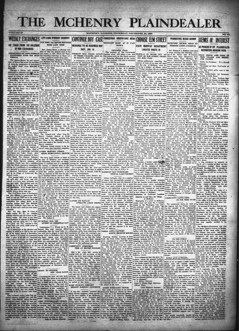 The McHenry Plain Dealer on Dec. 20, 1923.