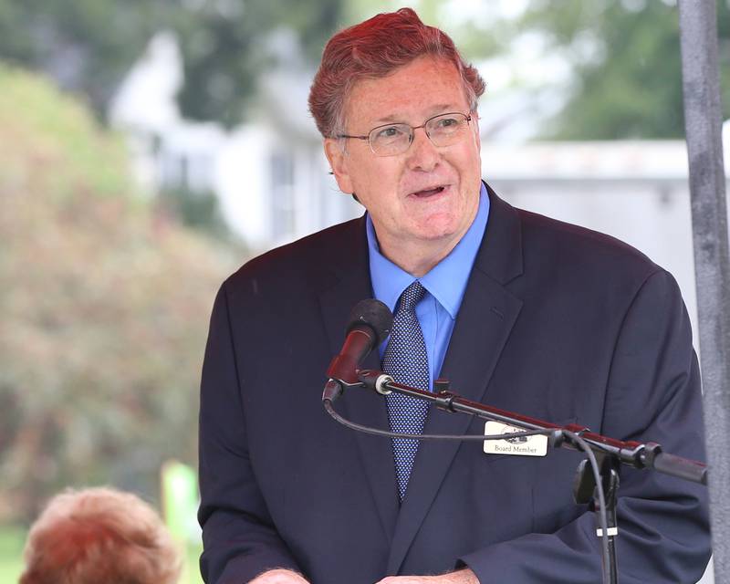 Jim Dunn, Bureau County Historical Society board president gives remarks during a Civil War Monument Ceremony on Friday, Sept. 22, 2023 outside the Sash Stalter Matson Building in Princeton.