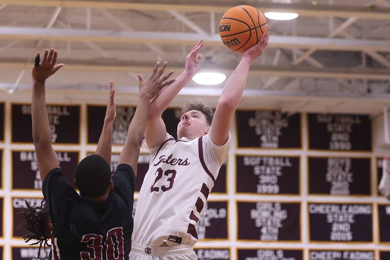 Lockport’s Collin Miller takes a shot against Plainfield North on Friday, Jan. 3, 2025 in Lockport
