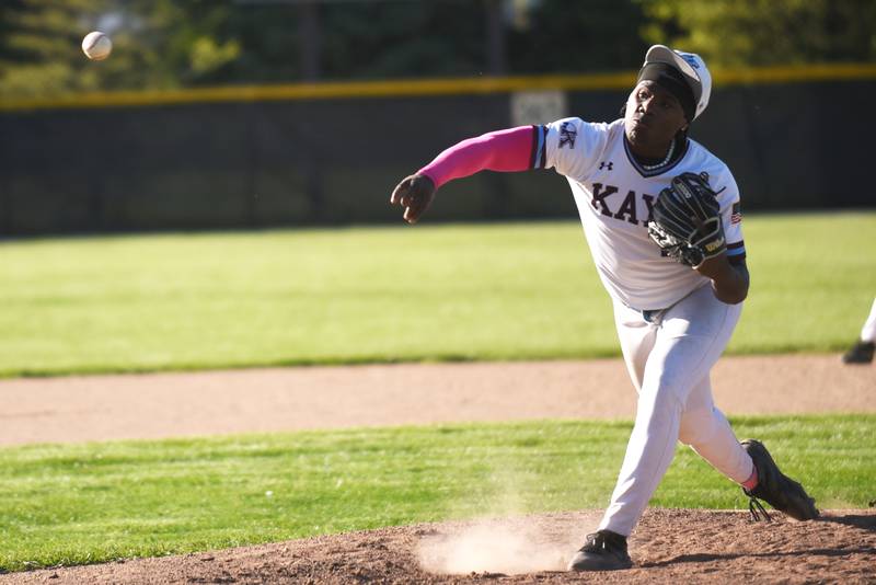 Kankakee's Byron Wills throws a pitch during a home game against Bishop McNamara Friday, May 9, 2025.