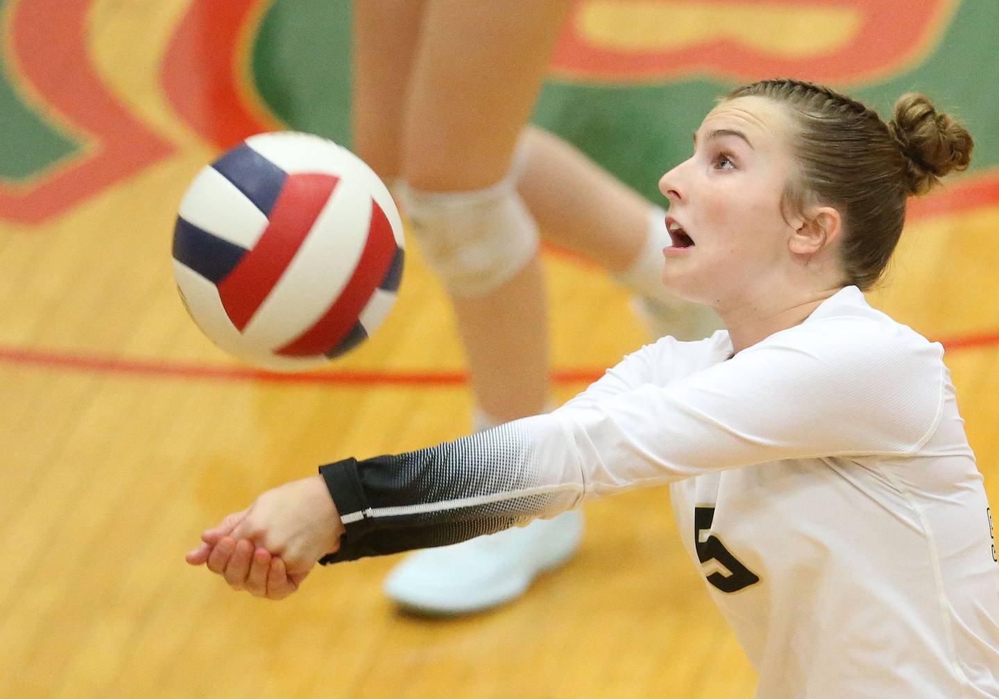 Sycamore's Elizabeth Goff returns a serve from L-P on Tuesday, Sept. 23, 2025 in Sellett Gymnasium at L-P High School.