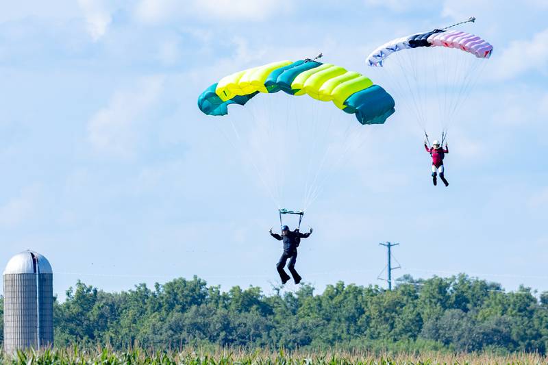 Skydiver lands in drop zone on Friday, Aug 22, 2025 above Skydive Chicago in Ottawa.