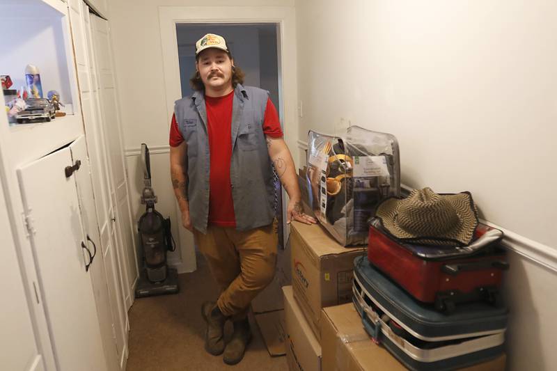 Ty Carter with some the boxes that he has pre-packed in his apartment in Lake Villa on Wednesday, August 3, 2022. Carter is hunting for an affordable apartment to rent in McHenry County for his two children, and himself.