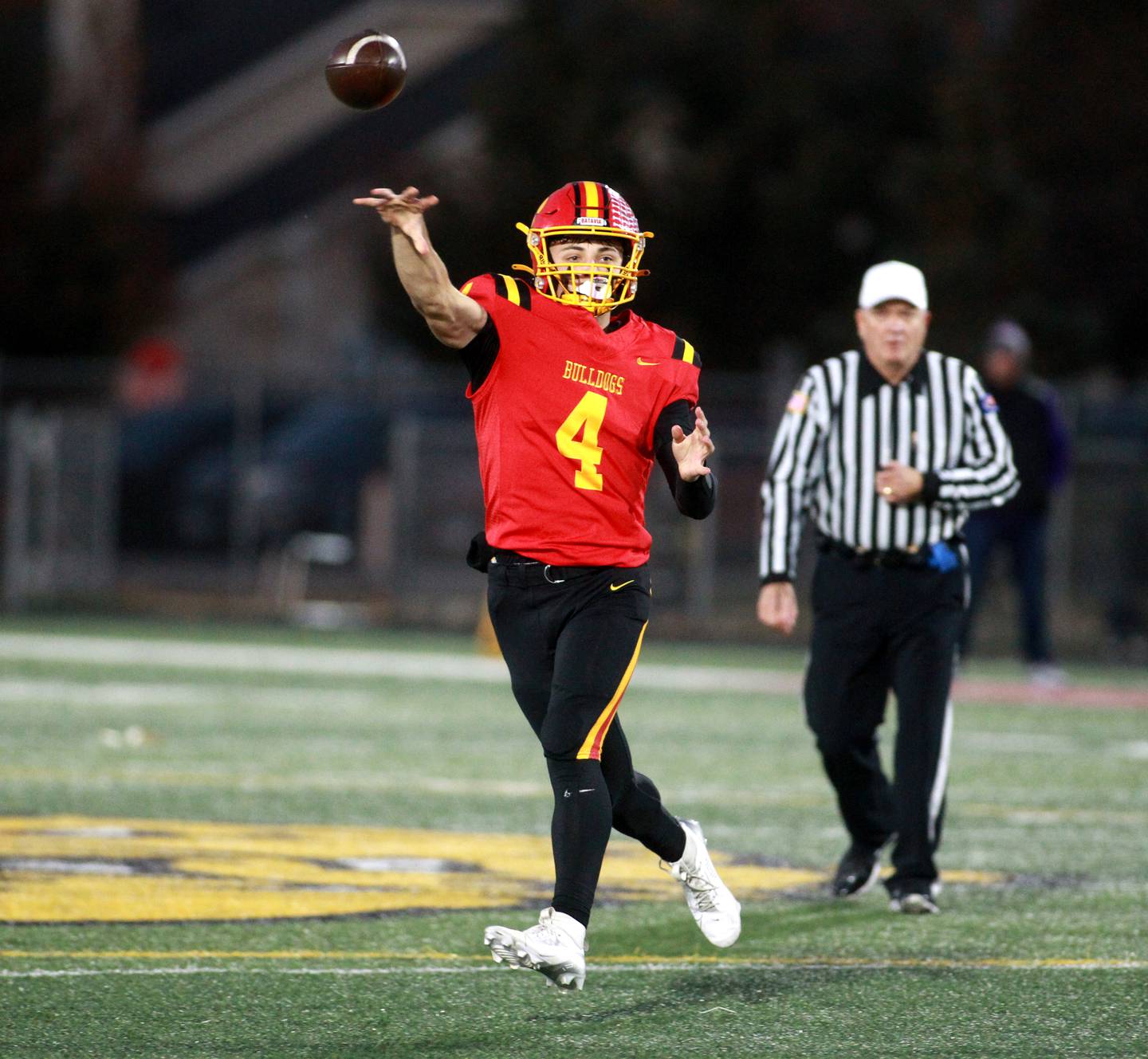 Batavia quarterback Bodi Anderson throws the ball during a Class 7A first-round game against Collinsville on Friday, Nov. 1, 2024 in Batavia.