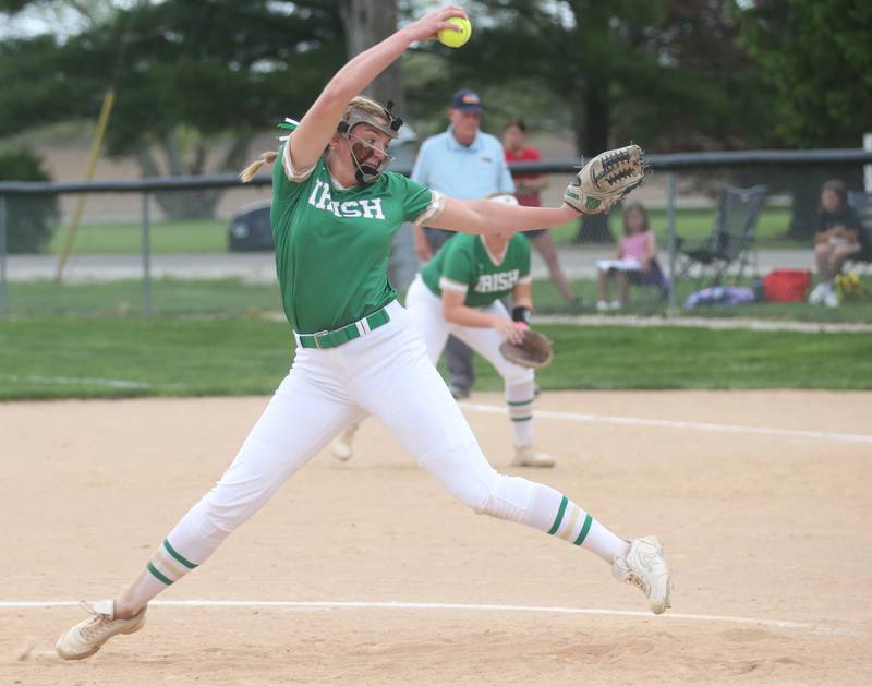 Seneca pitcher Tessa Krull lets go of a throw to St. Bede on Monday, May 12, 2025 at St. Bede Academy.